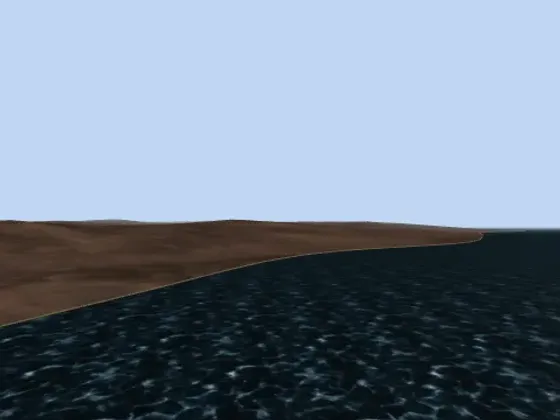 Cockpit view, item 4: the horizon, the sea and the coastline seen from the pilot's seat.