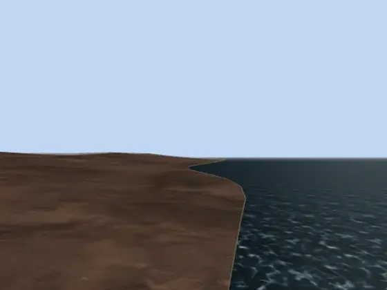 Cockpit view, item 2: the horizon, the sea and the coastline seen from the pilot's seat.