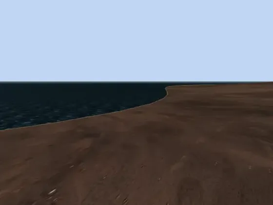 Cockpit view, item 2: the horizon, the sea and the coastline seen from the pilot's seat.