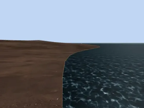 Cockpit view, item 1: the horizon, the sea and the coastline seen from the pilot's seat.