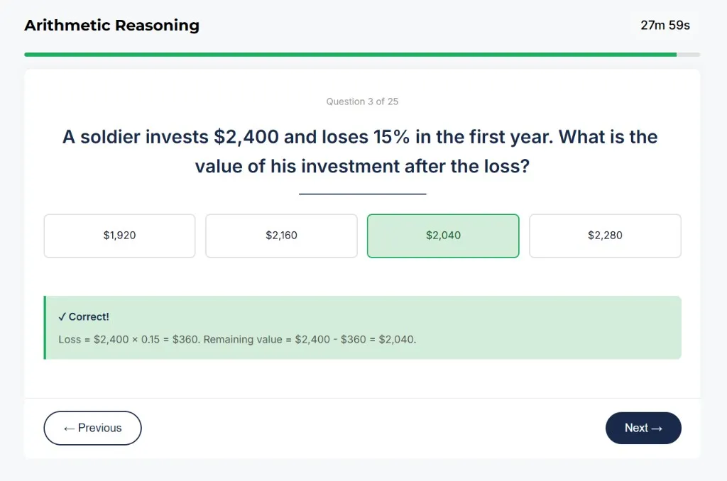 AFOQT Arithmetic Reasoning sample question 1