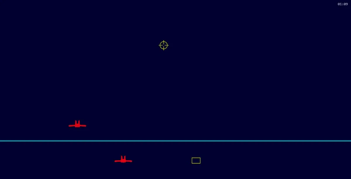 TBAS Airplane Tracking gameplay with top and bottom aircraft silhouettes and two independent reticles