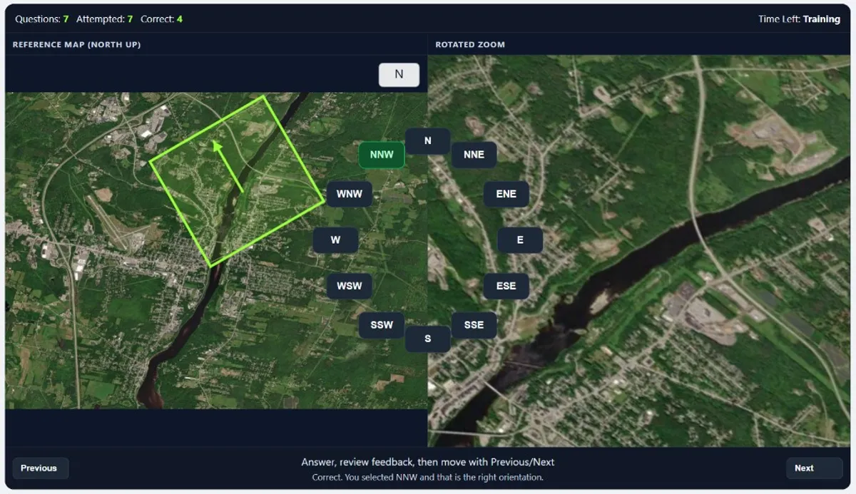 Terrain Identification example 2 with river corridor and NNW orientation