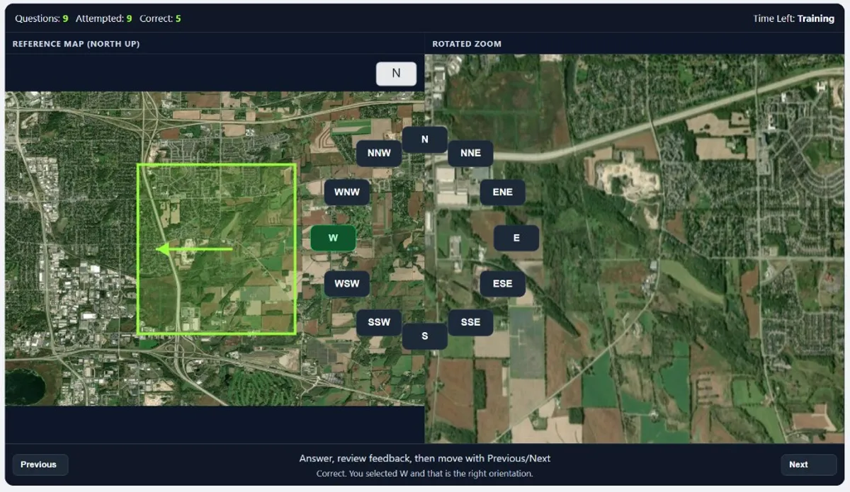 Terrain Identification example 3 with farmland grid and west orientation