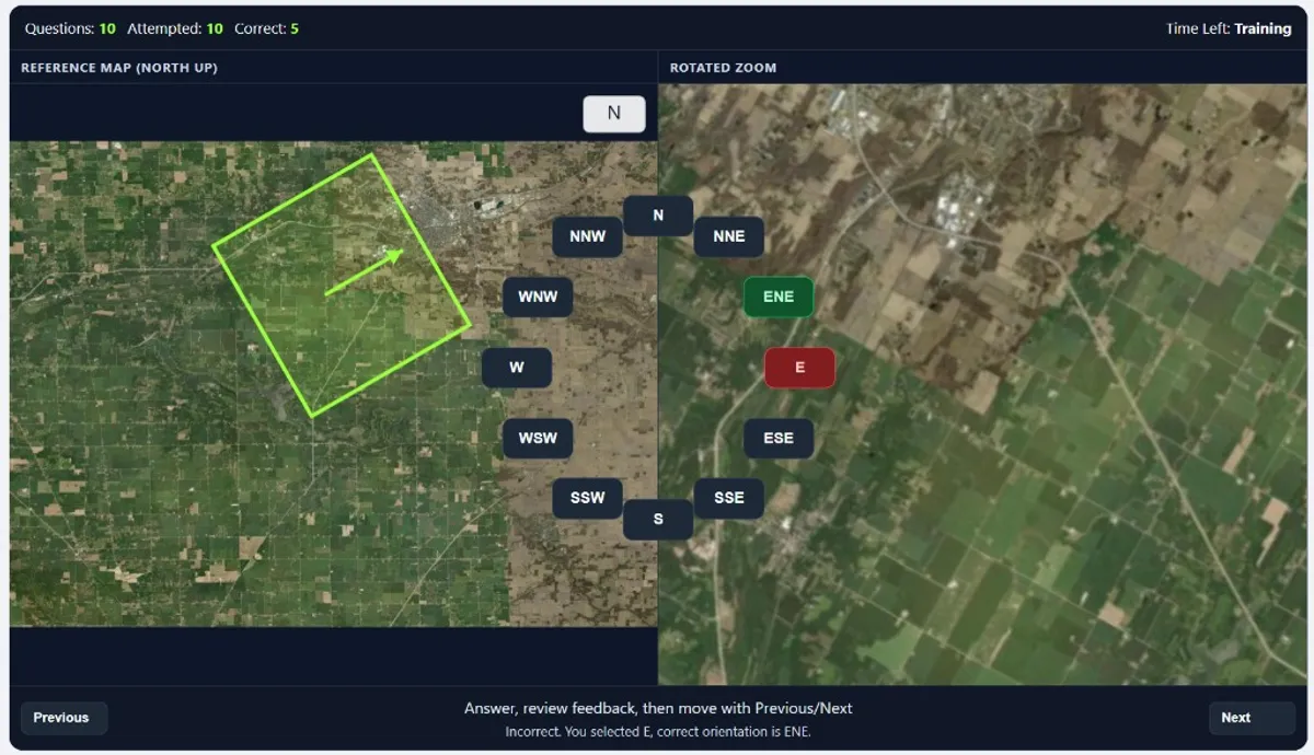 Terrain Identification example 4 showing close-direction confusion between E and ENE