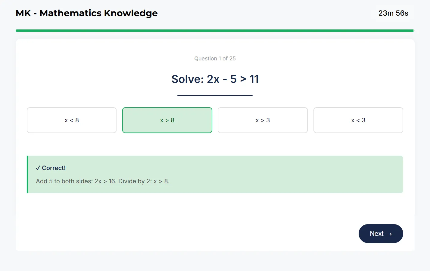 Mathematics Knowledge sample question 1