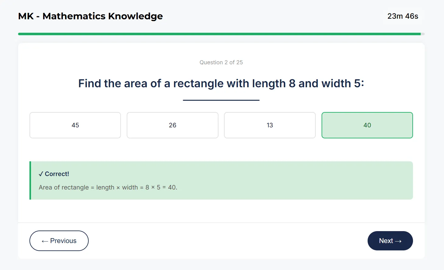 Mathematics Knowledge sample question 2