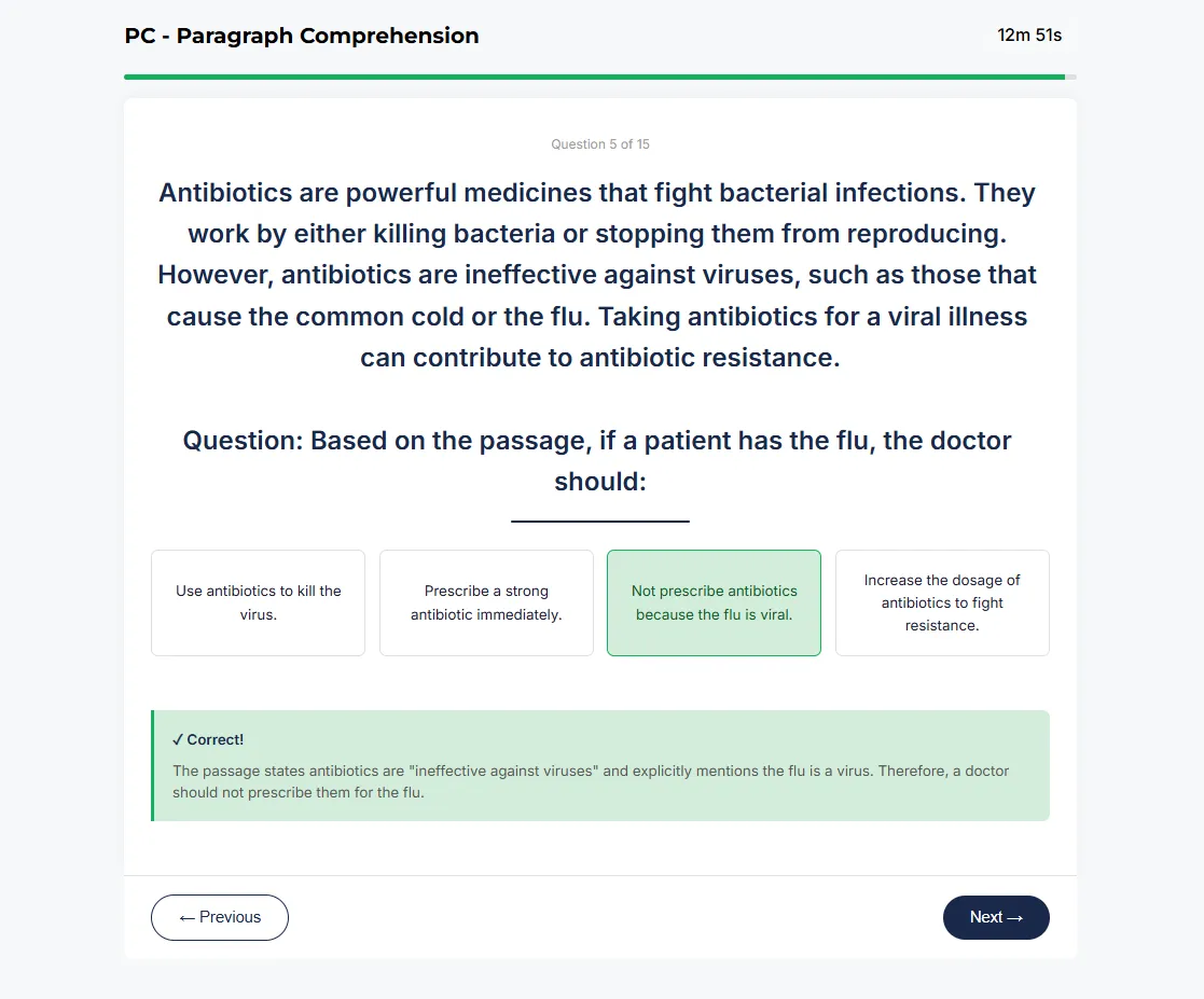 ASVAB Paragraph Comprehension sample question about burn treatment