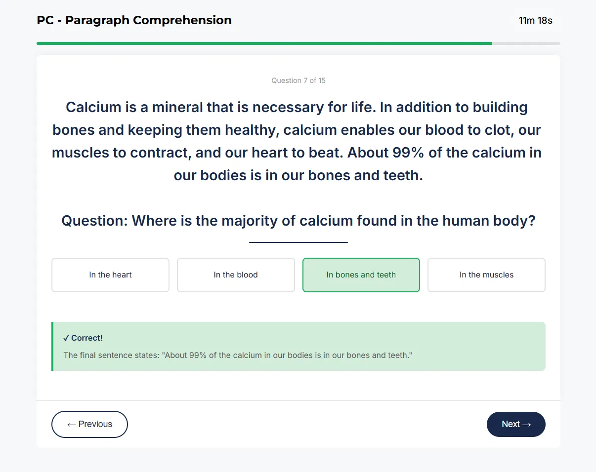 ASVAB Paragraph Comprehension sample question about specialty items