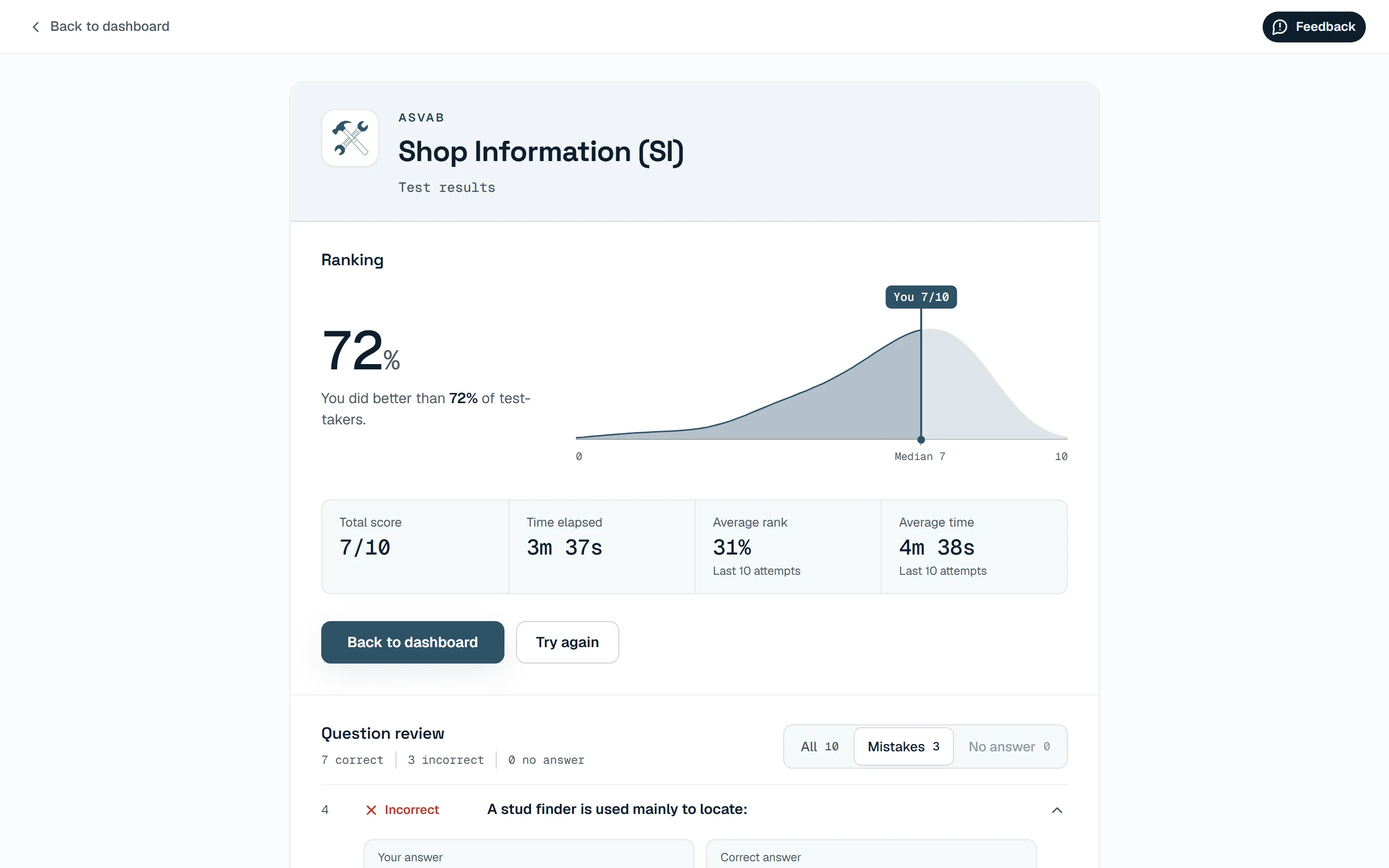 Results screen