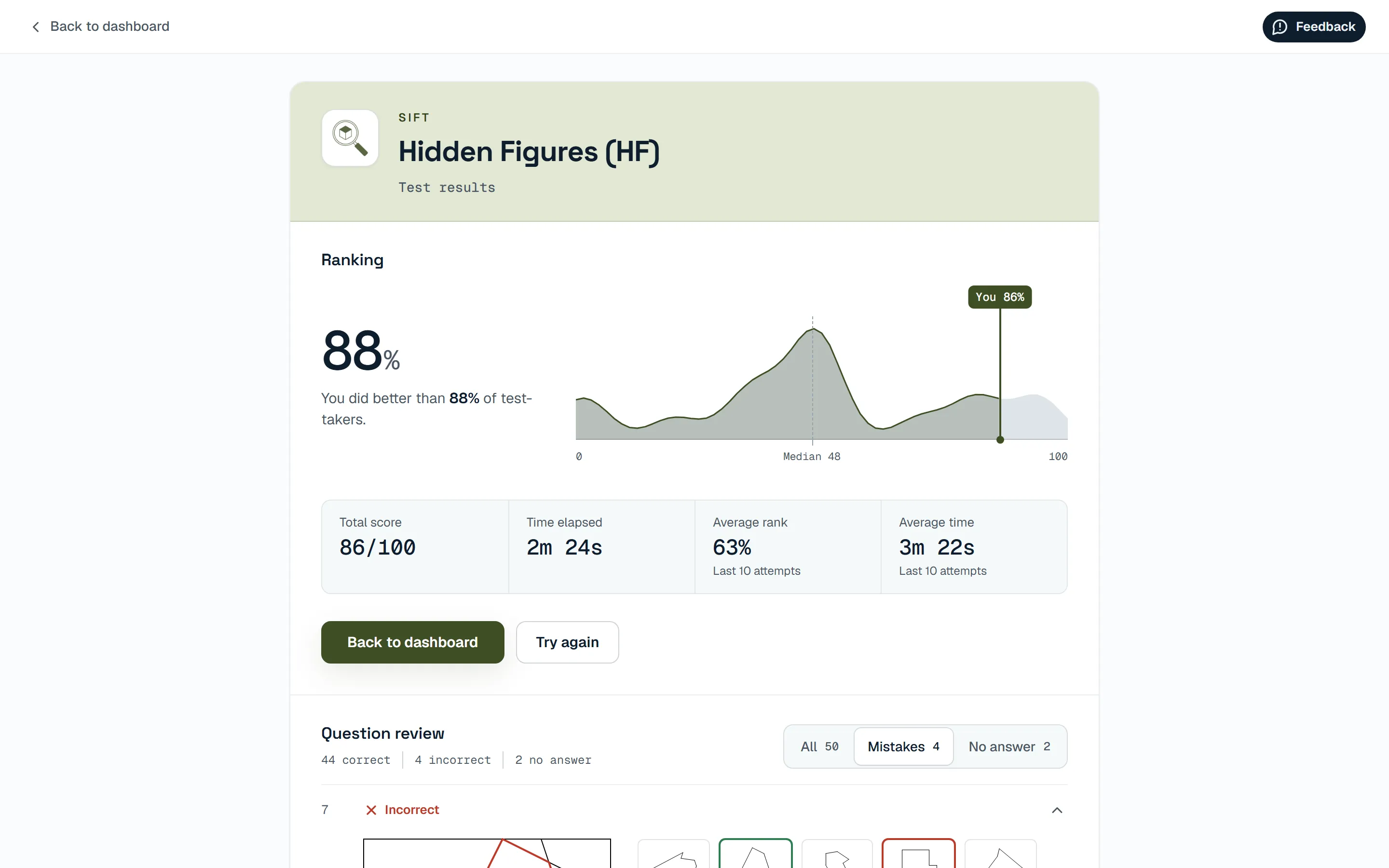 Results screen
