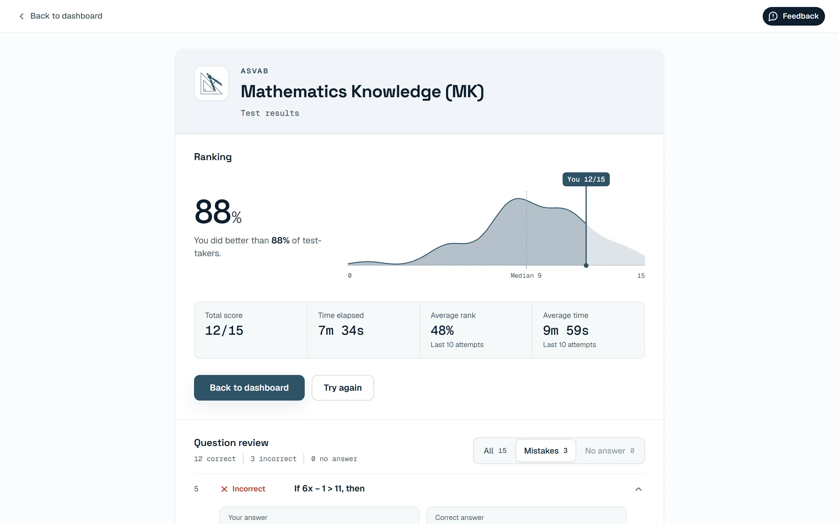 Results screen
