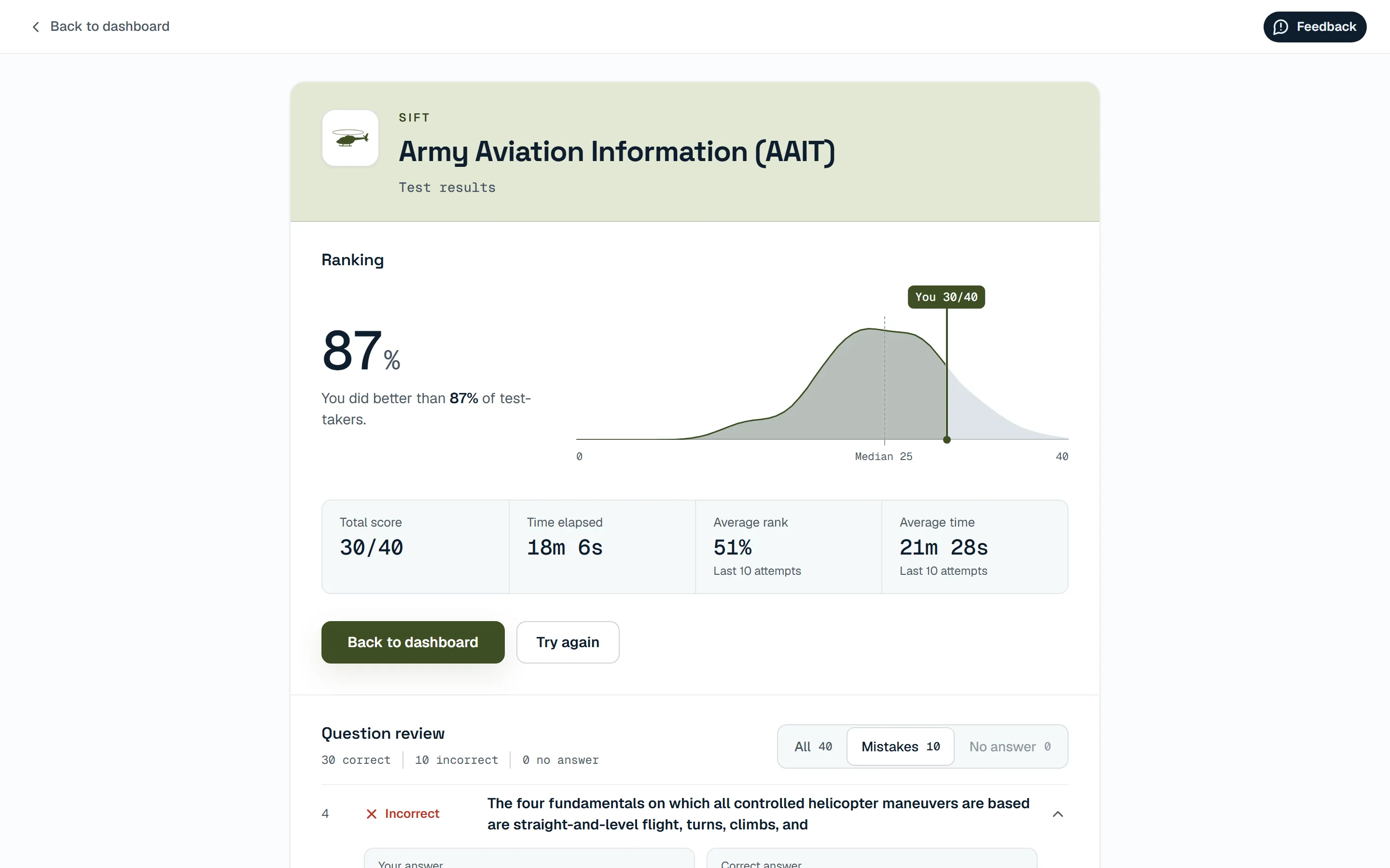 Results screen