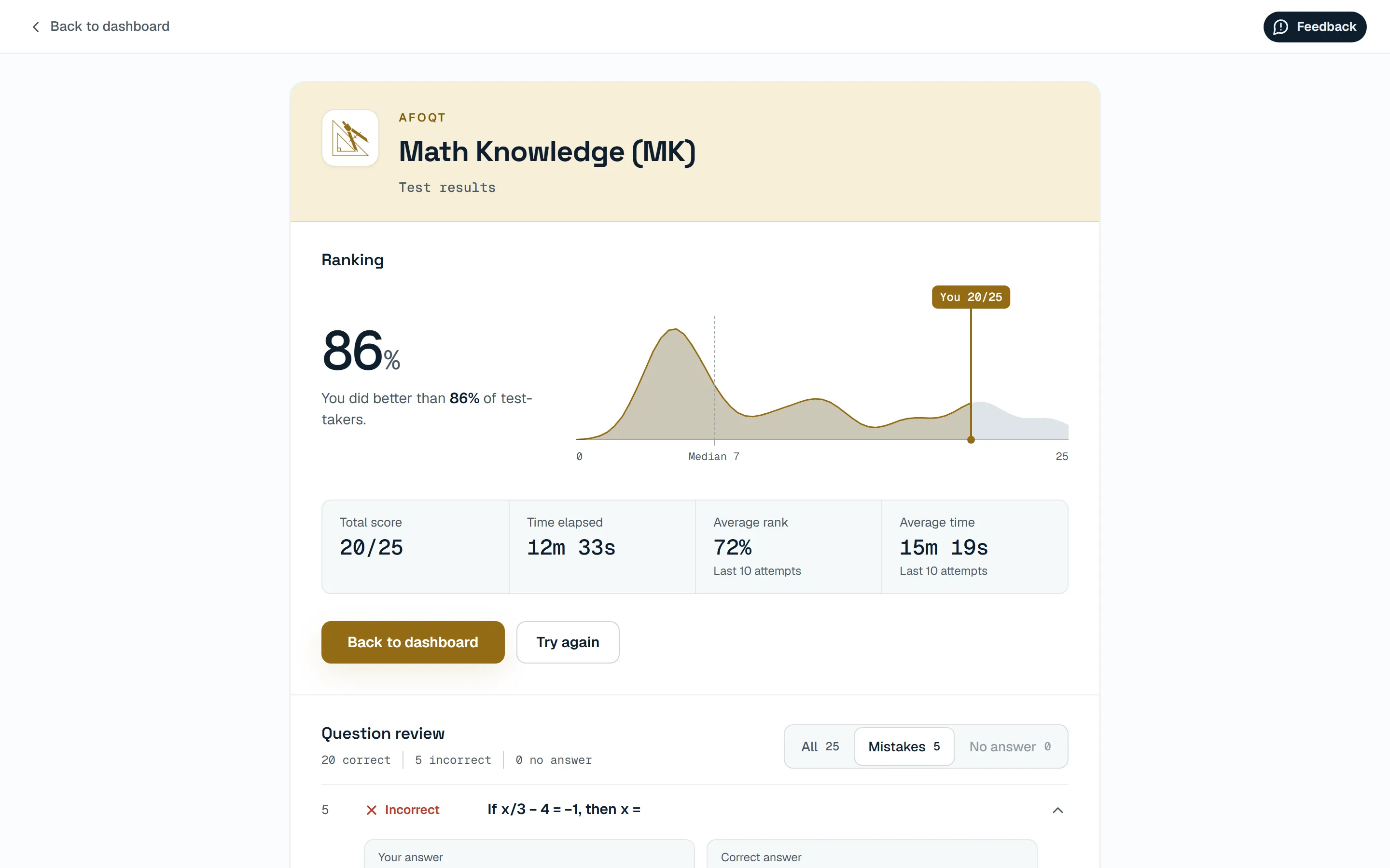 Results screen