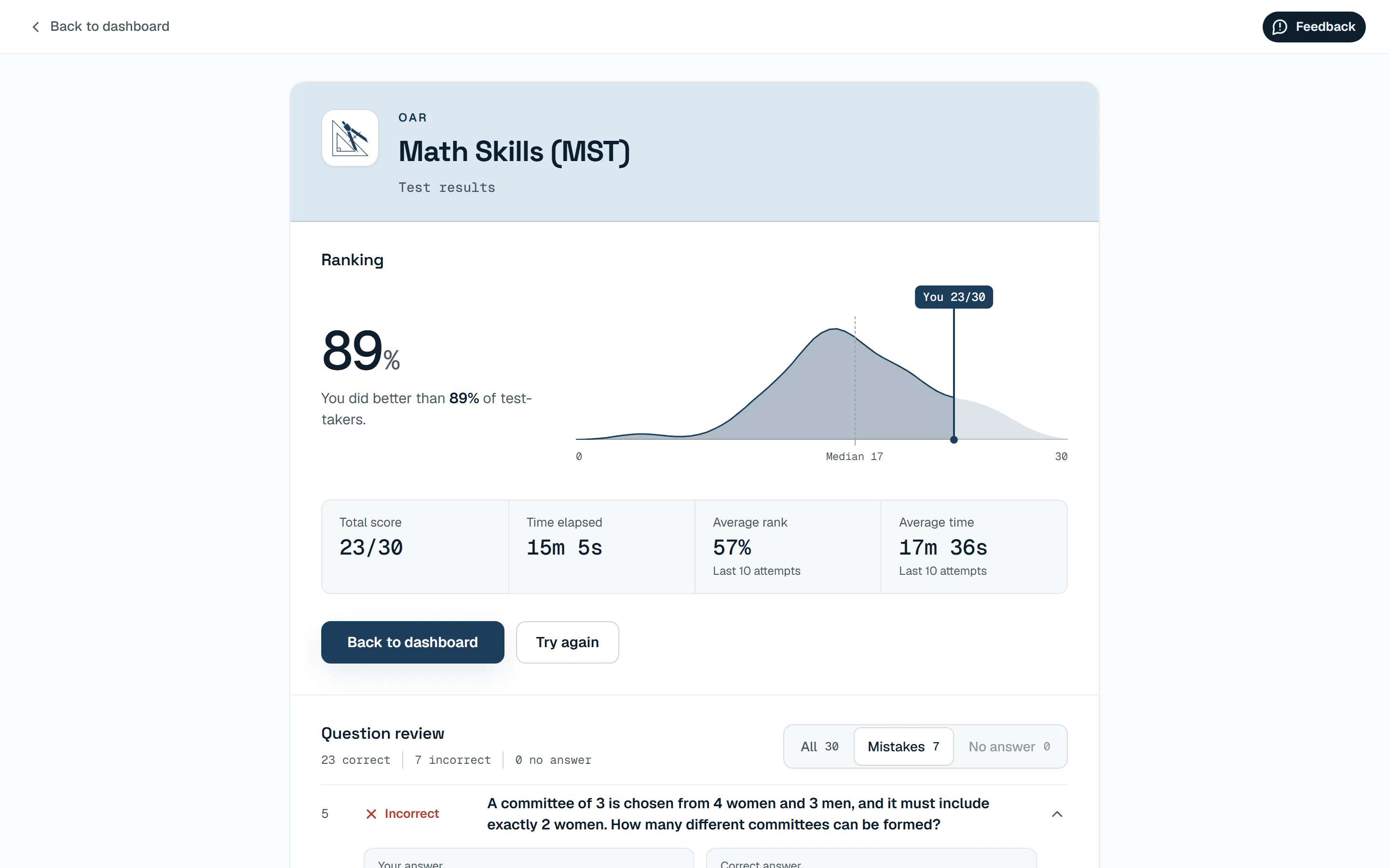 Results screen
