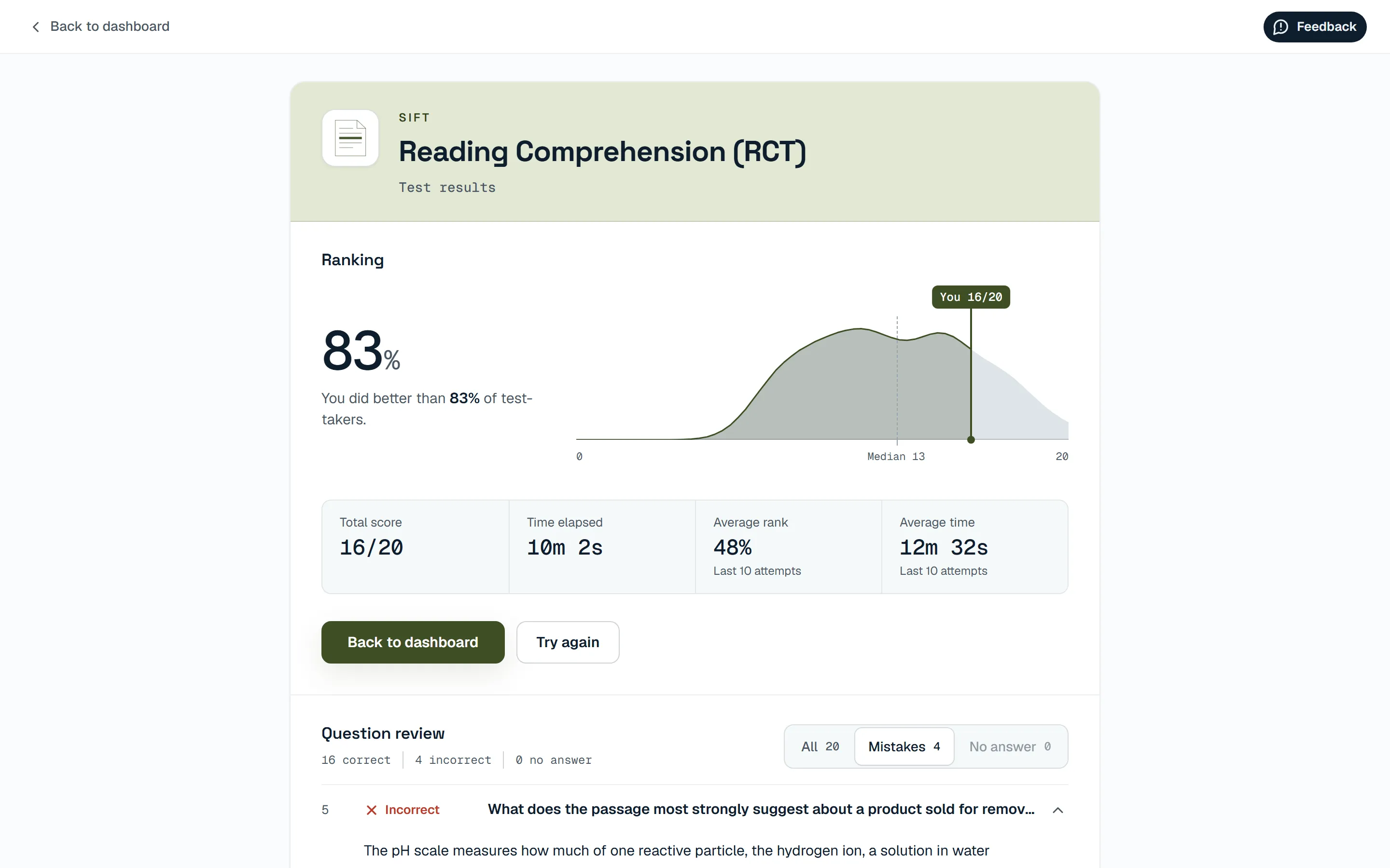 Results screen