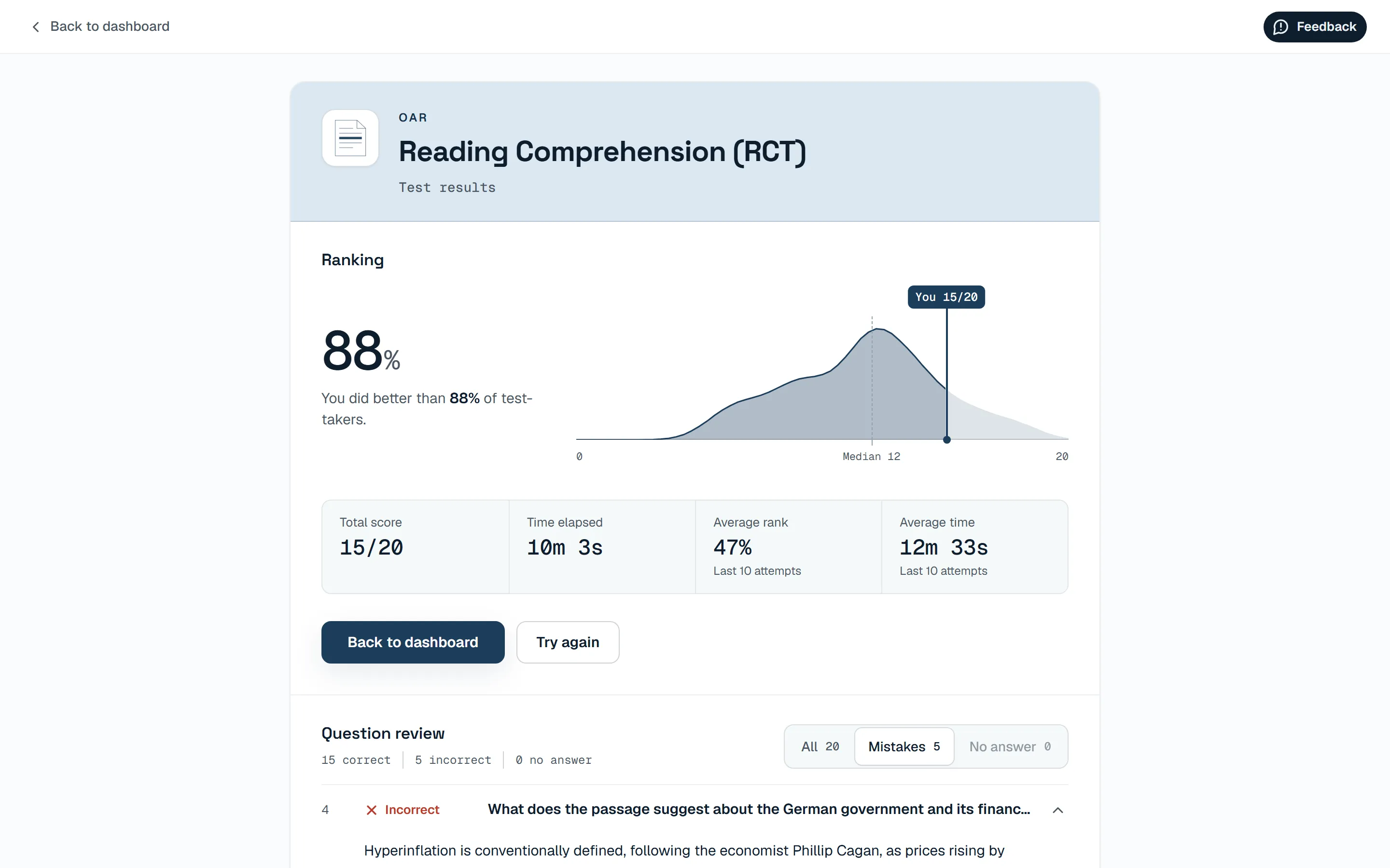 Results screen