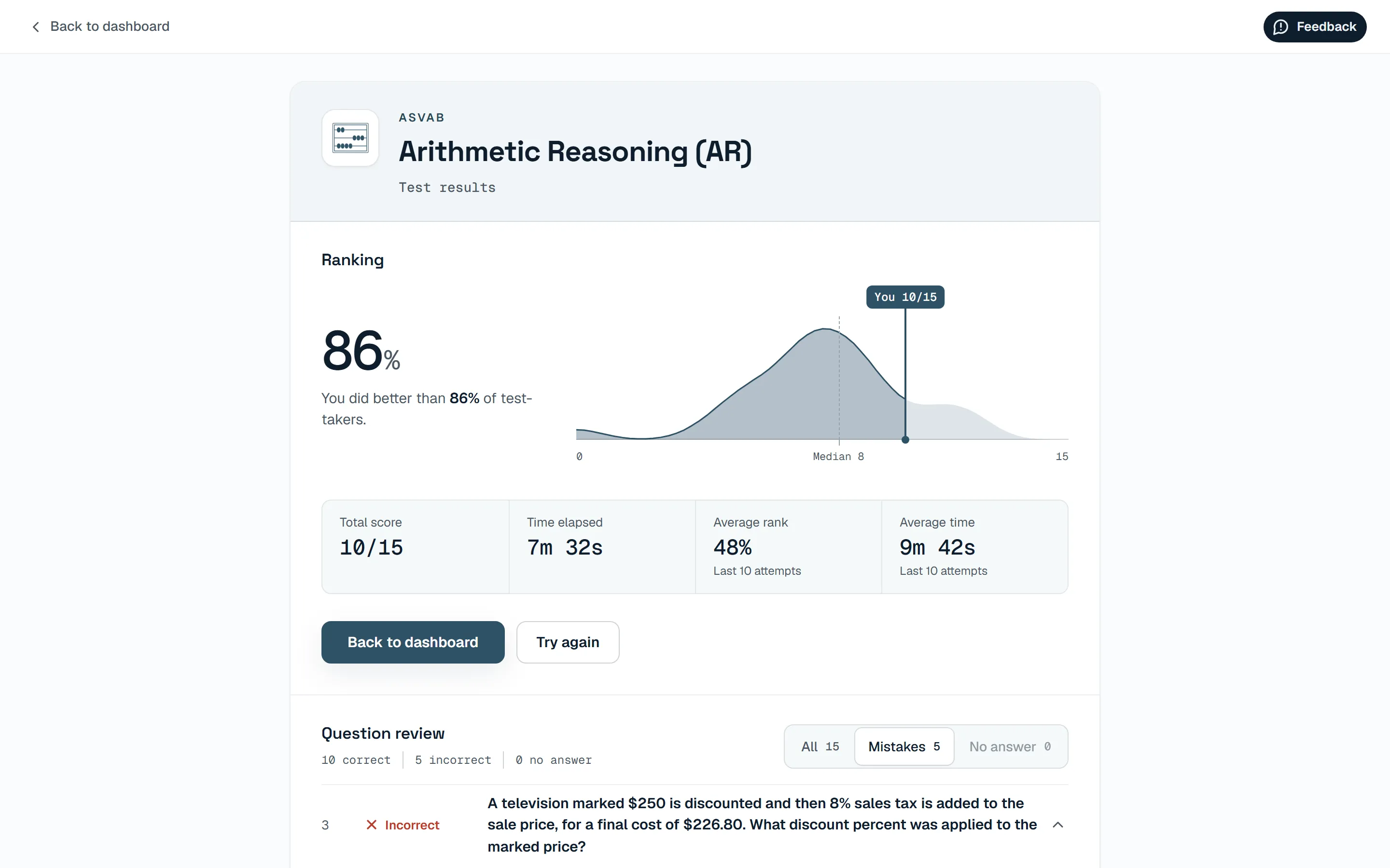 Results screen