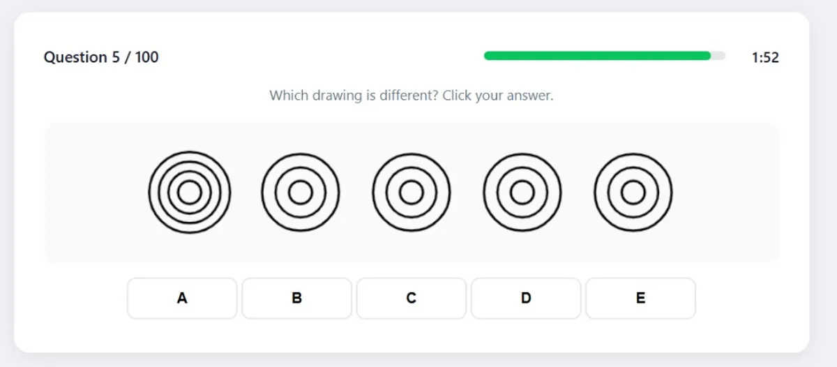 SIFT Simple Drawings training test screenshot with five circular options
