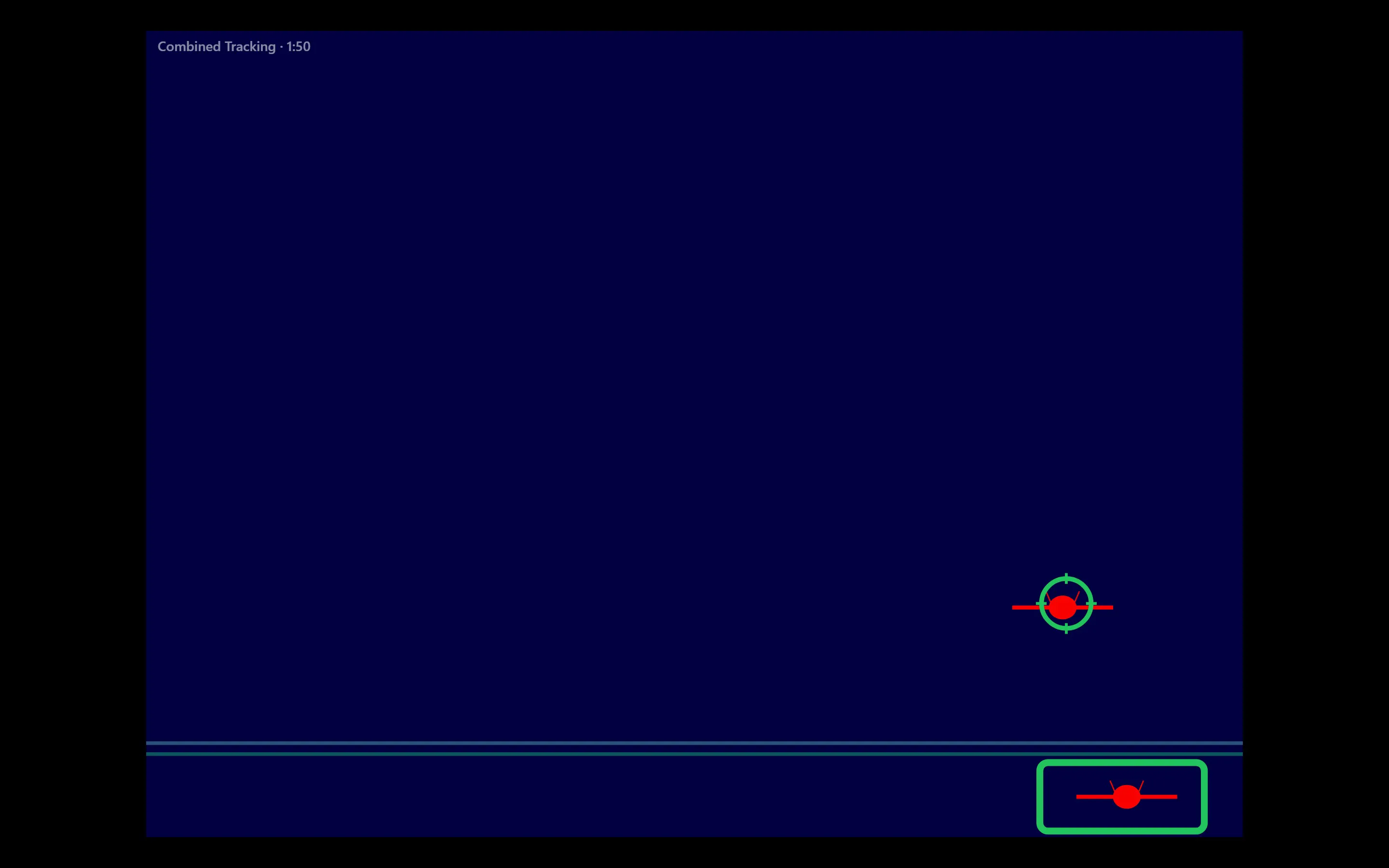 Airplane Tracking in play: a green reticle locked on a red aircraft over a dark blue field, with the lower lane tracked at the bottom.