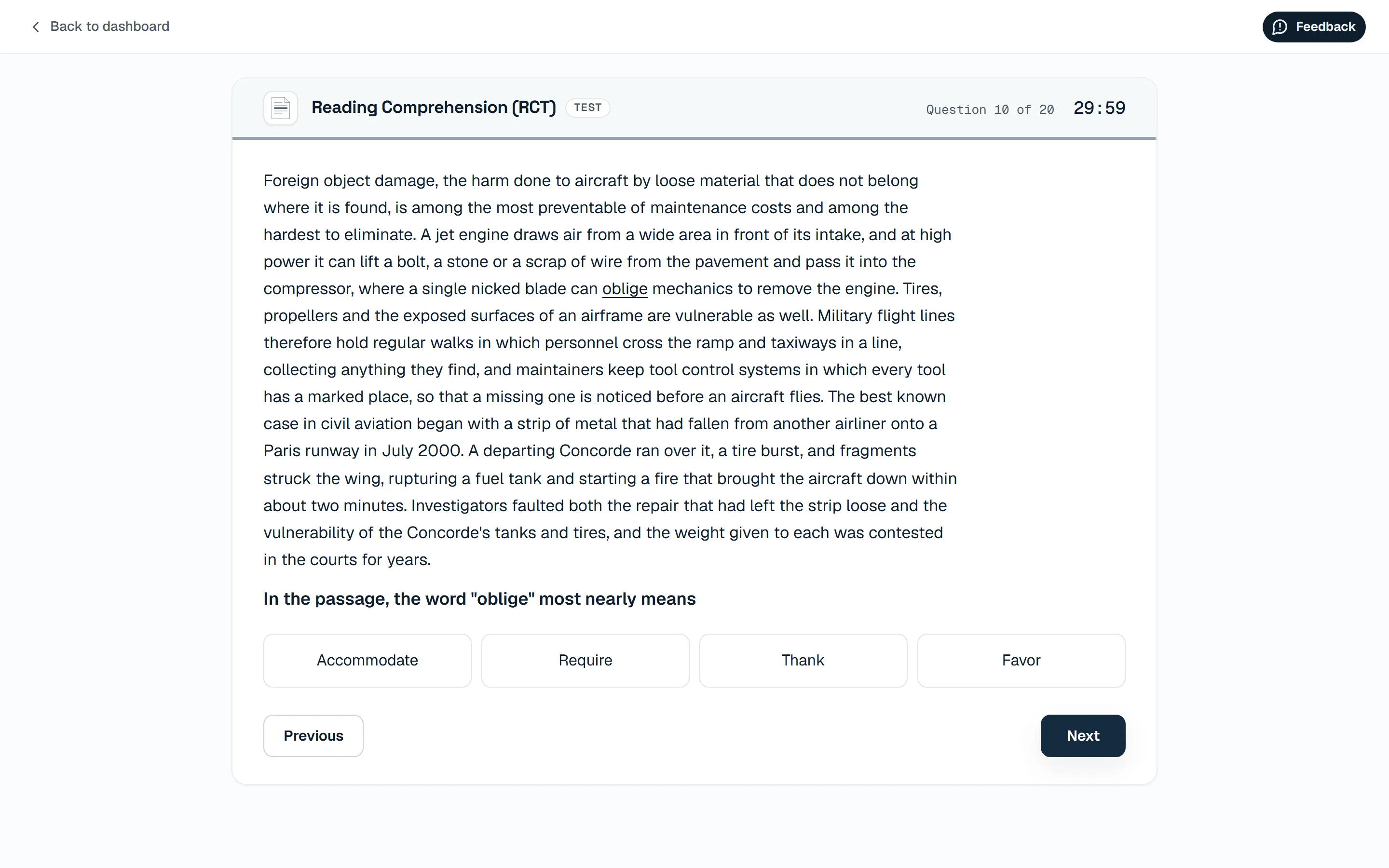 Test screen, a vocabulary item