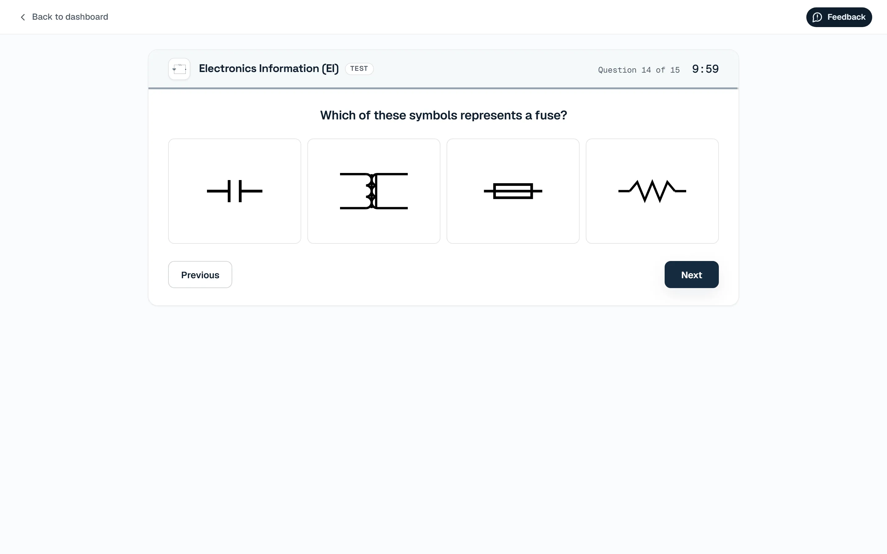 Test screen, an item with symbols as options