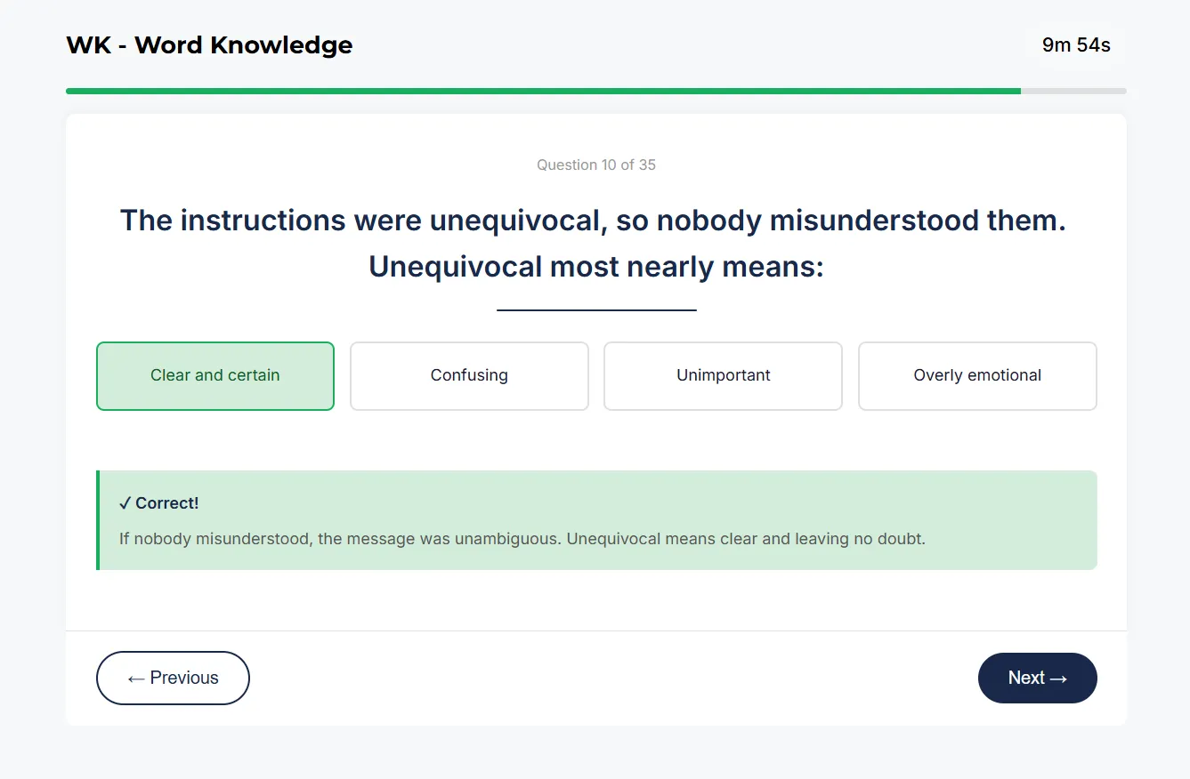ASVAB Word Knowledge sample question about the word perplexed