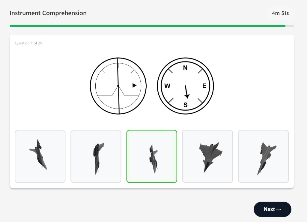 AFOQT Instrument Comprehension example screen