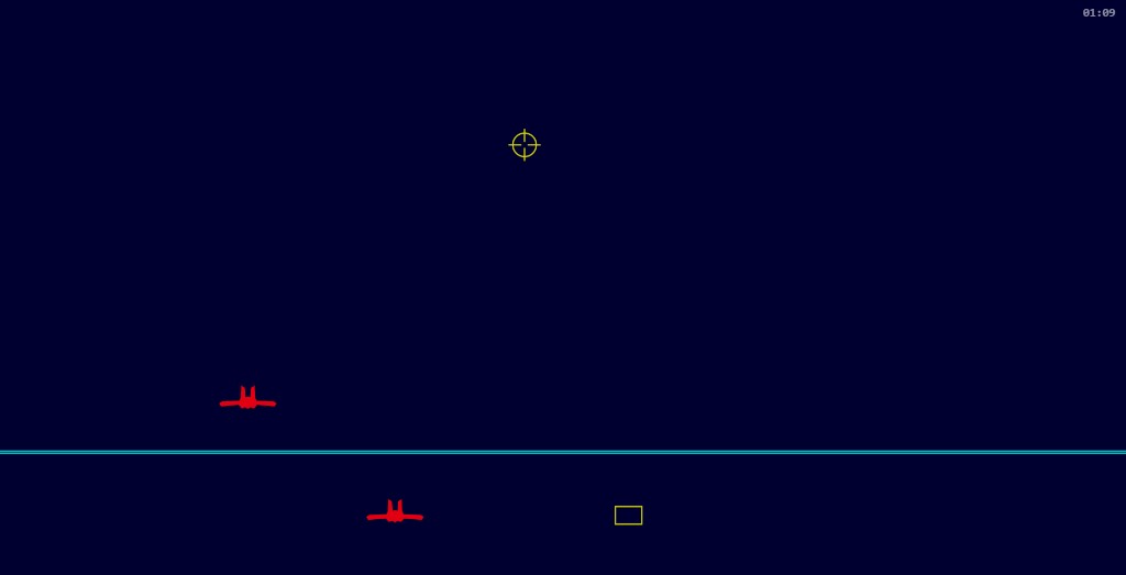TBAS Airplane Tracking gameplay with top and bottom aircraft silhouettes and two independent reticles