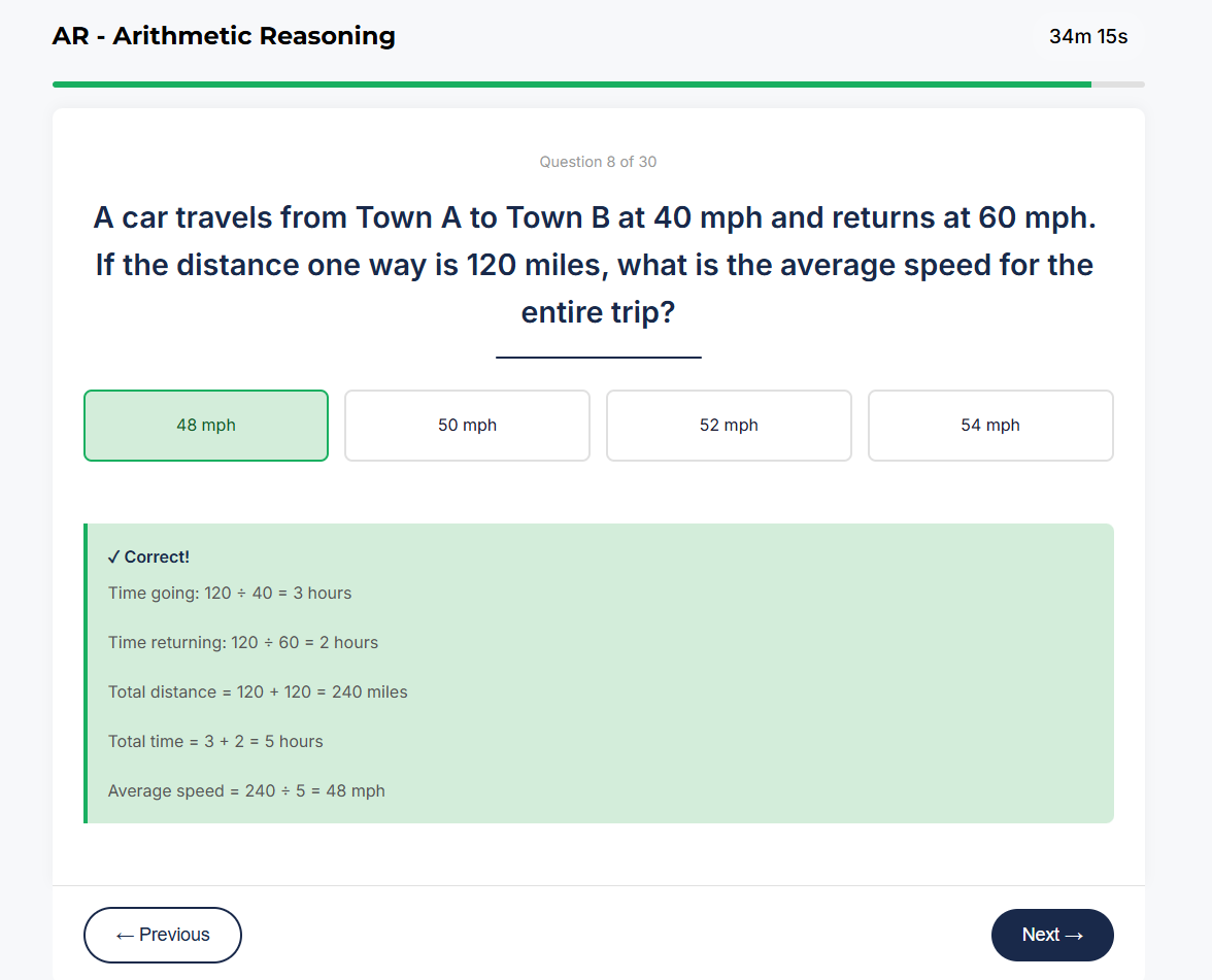ASVAB Arithmetic Reasoning sample question about similar triangles and area