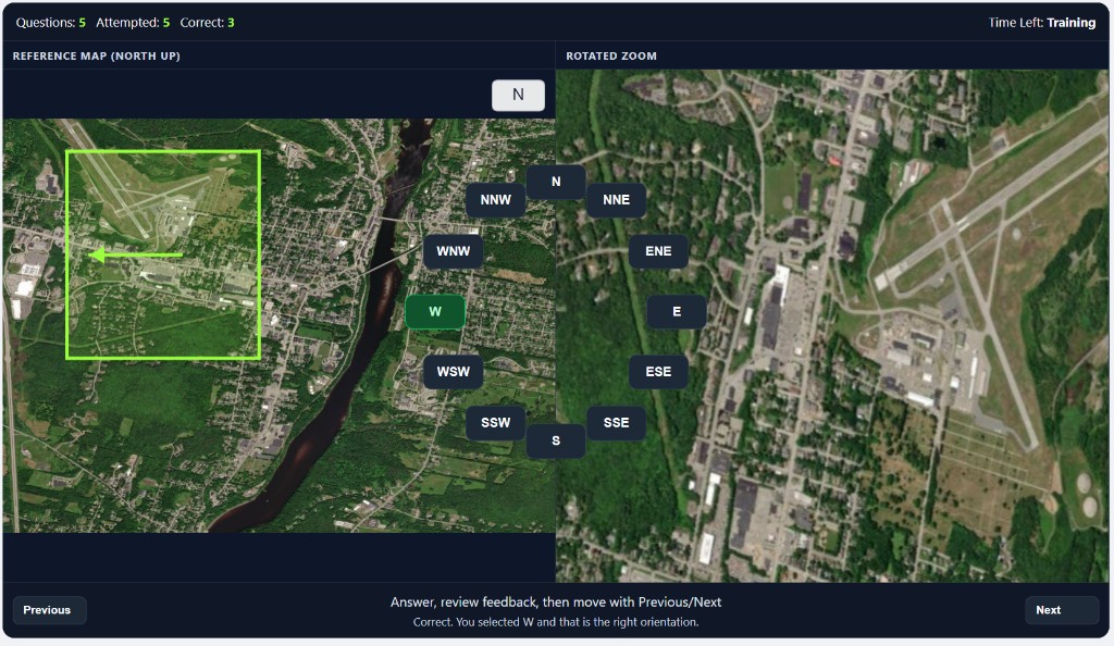 Terrain Identification example 1 with runway landmark and west orientation