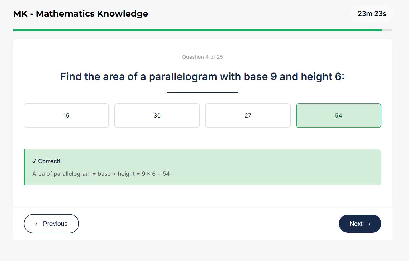 Mathematics Knowledge sample question 4