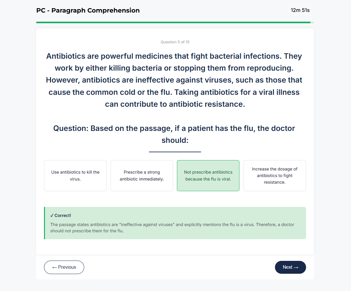 ASVAB Paragraph Comprehension sample question about burn treatment