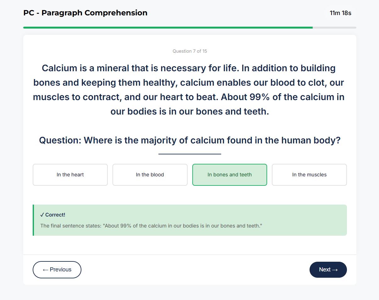 ASVAB Paragraph Comprehension sample question about specialty items
