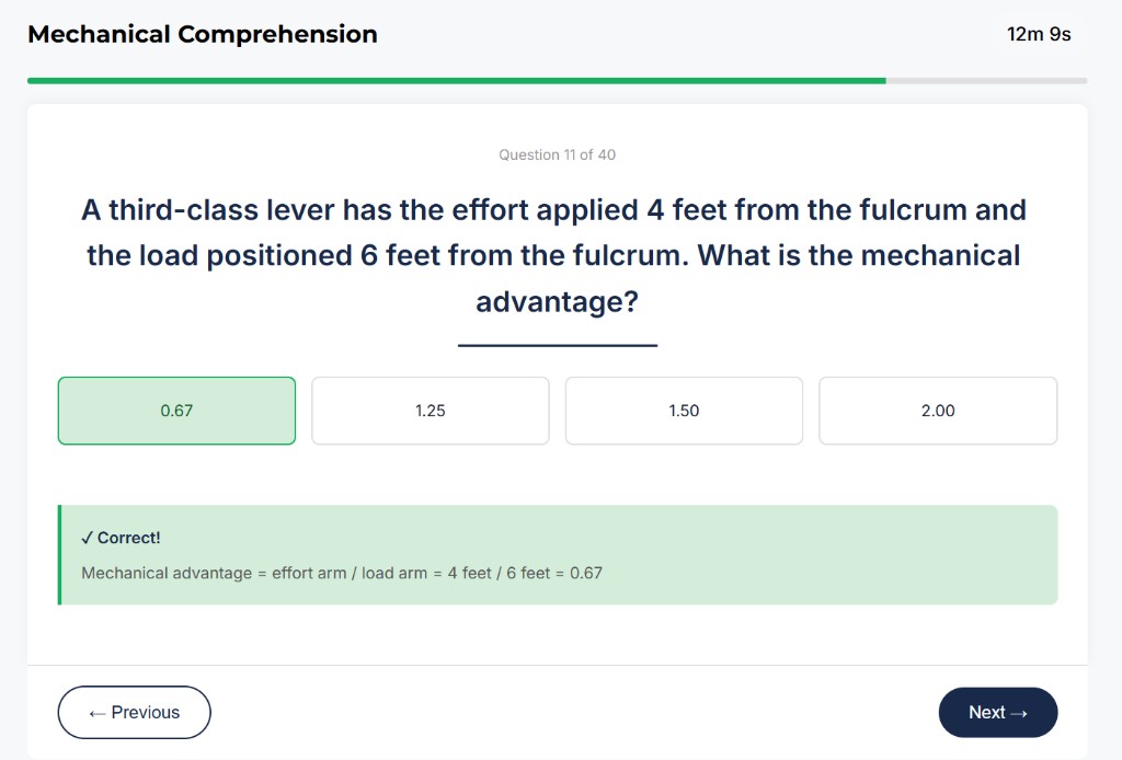 SIFT Mechanical Comprehension sample question about inclined plane force calculation