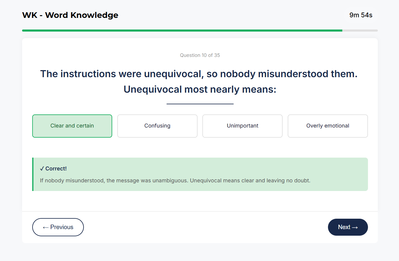 ASVAB Word Knowledge sample question about the word perplexed